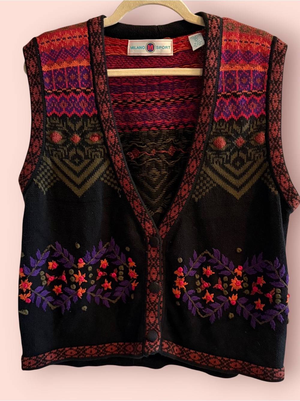 Vintage Milano Sport Embroidered Floral Sweater Vest